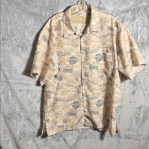 Hard Rock Cafe Shirt Men's M Tan Graphic Button Down‎ Salt Lake City embroidered